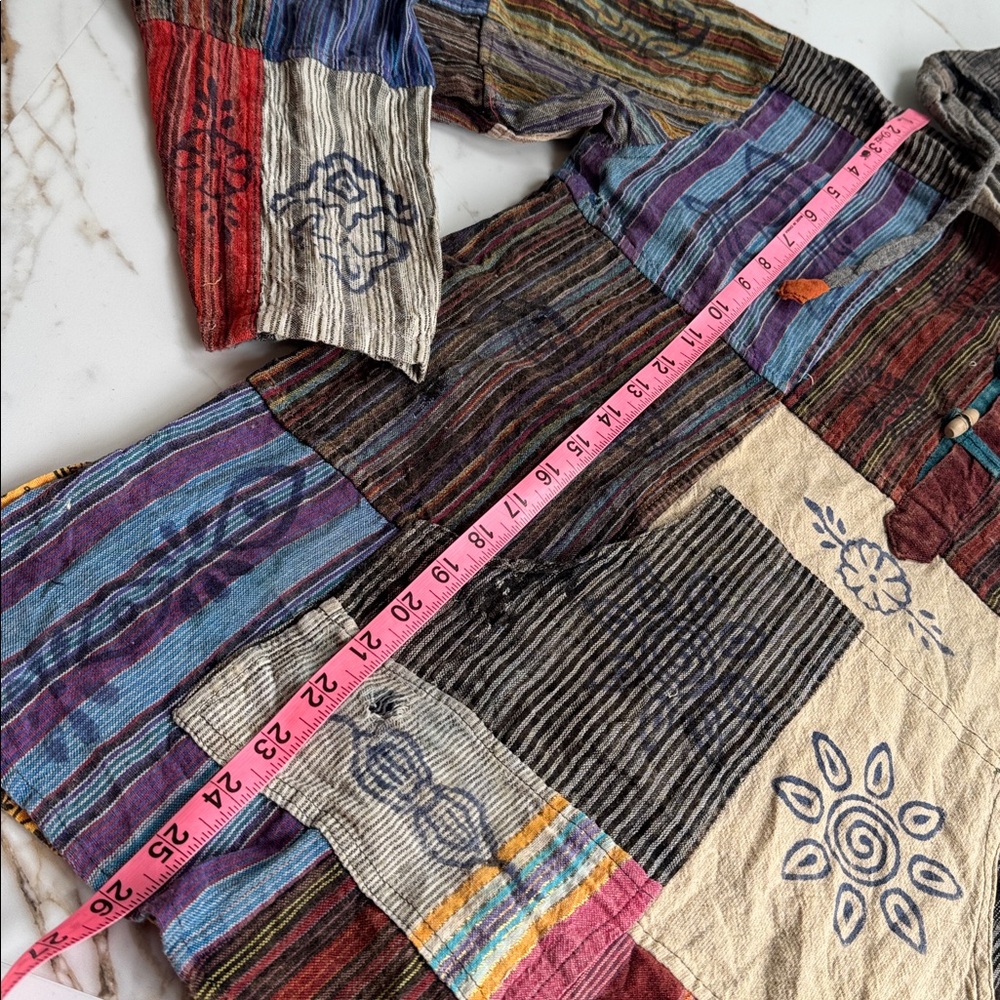 Bohemian Patchwork Distressed Pull Over Hooded Sw… - image 3